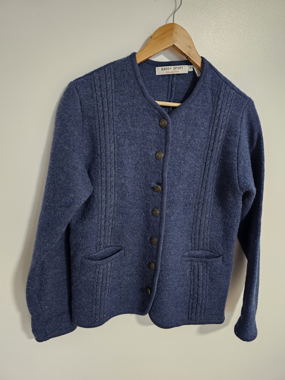Gaddy Vintage 100% Wool Blue Button-Front Sweater Jacket Size M